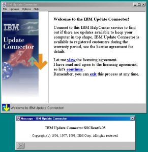 The IBM Update Connector running, displaying its about dialog.