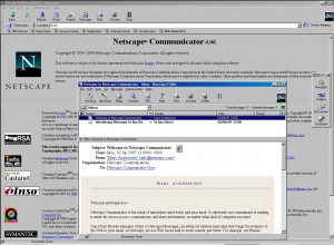 NetScape Communicator 4 open, with Netscape Messenger open ontop.