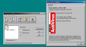 Norton AntiVirus 4.08 for IBM with its about dialog open.