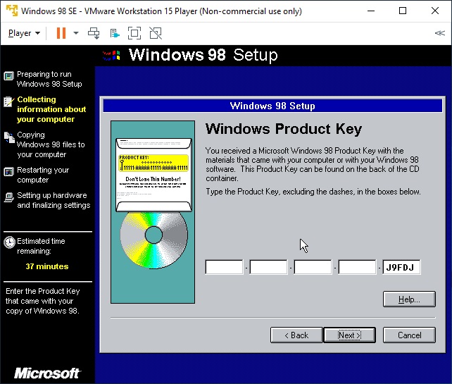 product key for windows 98 for virtualbox